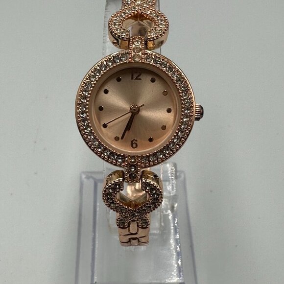 3/$30 Crystal Link Watch Women Rose Gold Tone Round Dial Working 7 in - Picture 4 of 14